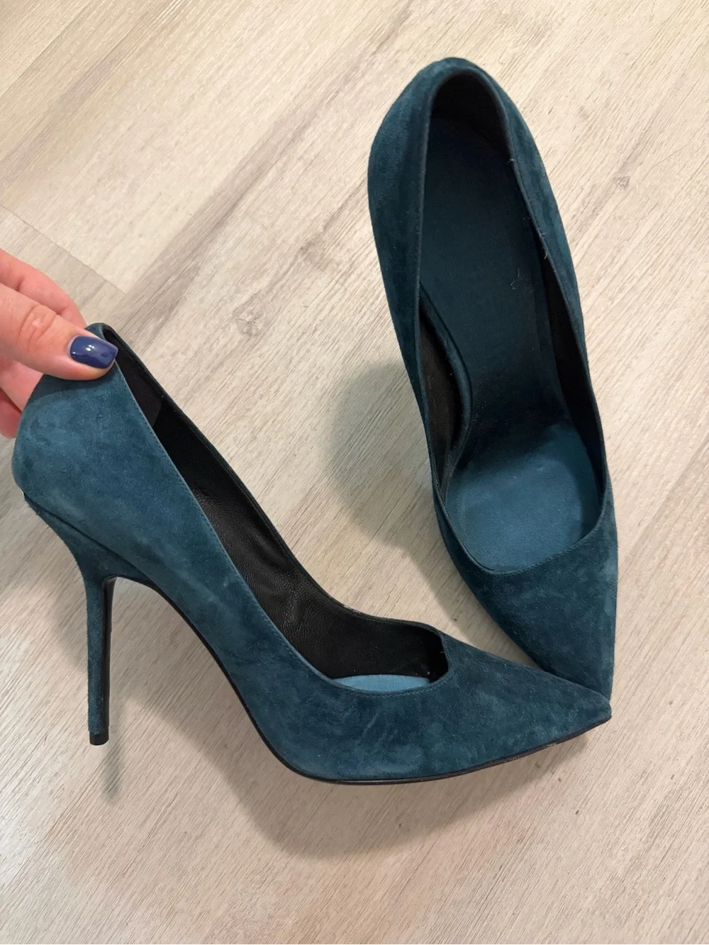 Burberry Dark Teal Suede Pointed-Toe Heels